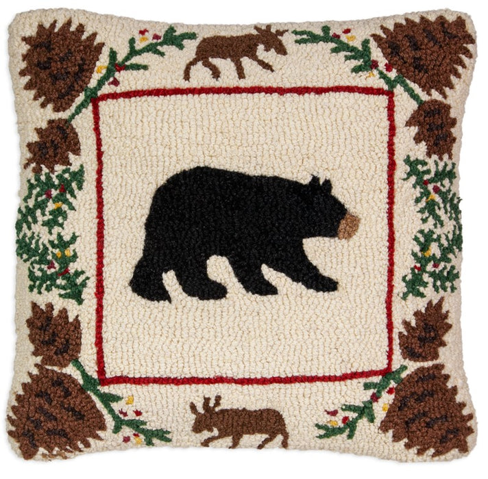 Bear and Berries - Hooked Wool Pillow