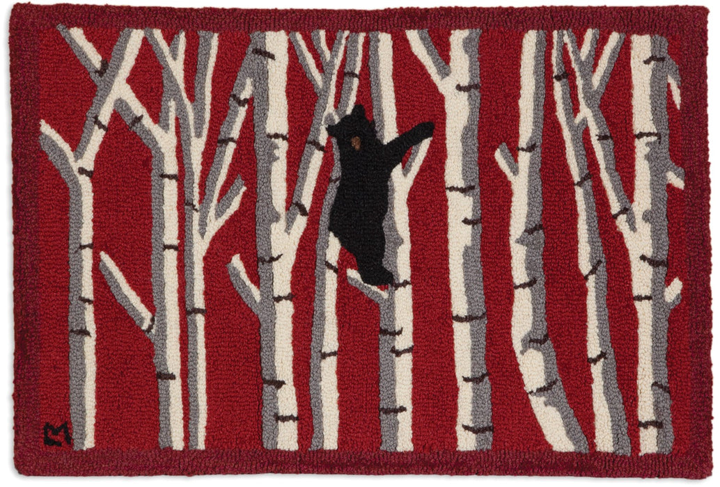 Bear in Birches - Hooked Wool Rug