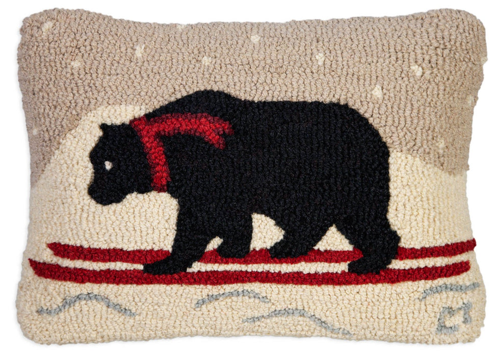 Bearly Skiing - Hooked Wool Pillow