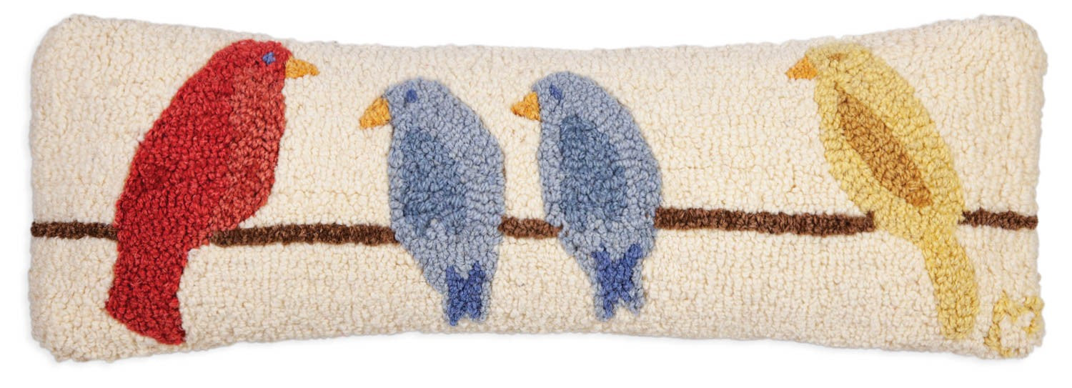 Birds on a Wire - Hooked Wool Pillow