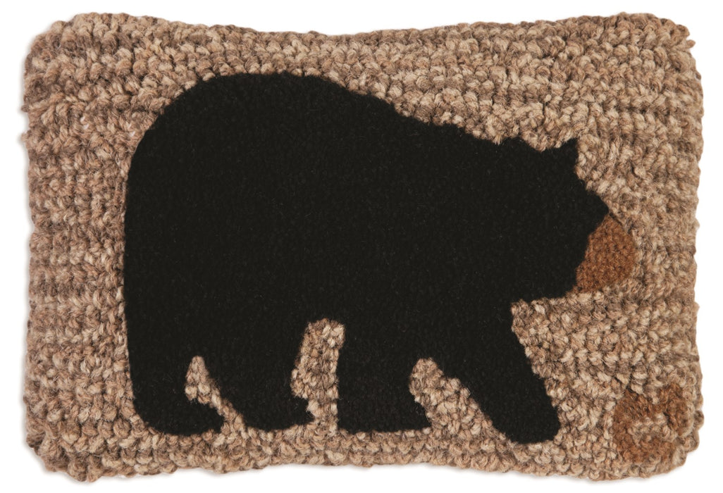 Black Bear on Tweed - Hooked Wool Pillow