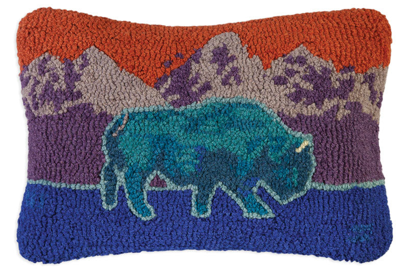 Blue Bison - Hooked Wool Pillow