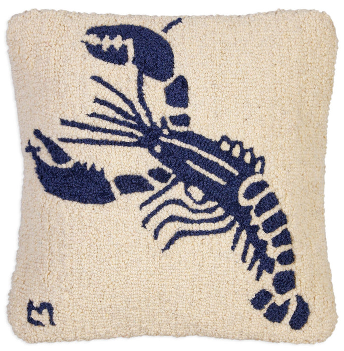 Blue Lobster on White - Hooked Wool Pillow