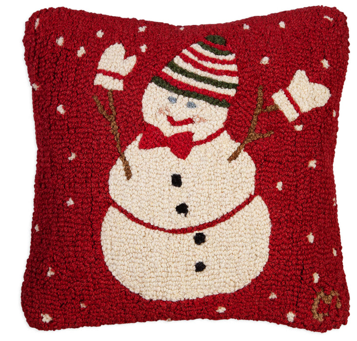Bow Tie Snowman - Hooked Wool Pillow