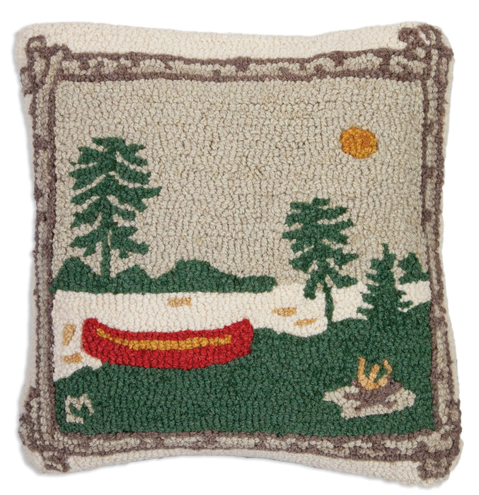 Canoe Camping - Hooked Wool Pillow