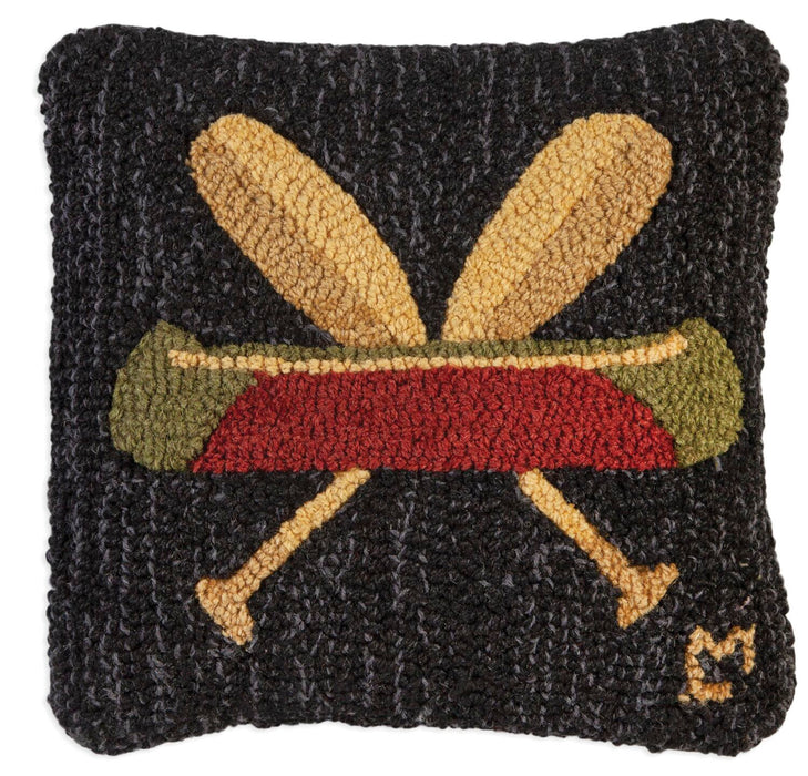 Canoe & Crossed Paddles - Hooked Wool Pillow