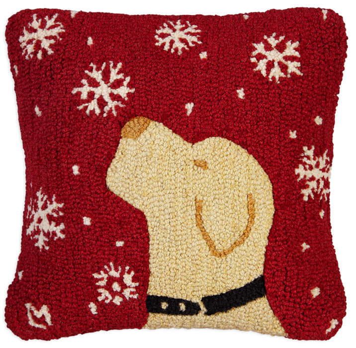 Catching Flakes Yellow Lab - Hooked Wool Pillow
