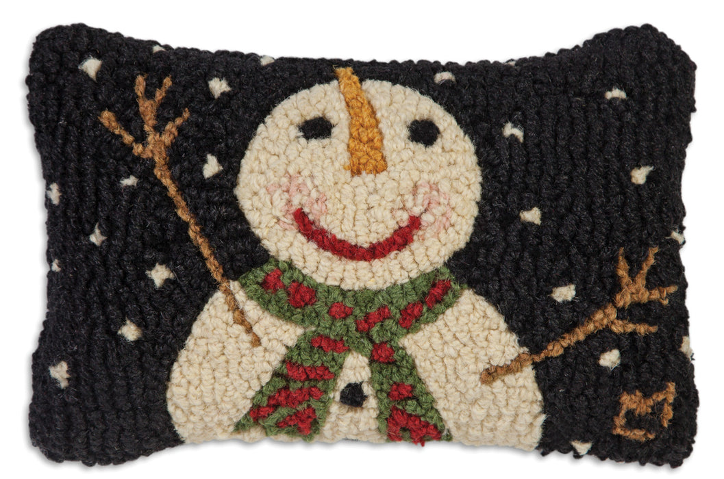 Cheers Snowman With Snowflakes - Hooked Wool Pillow