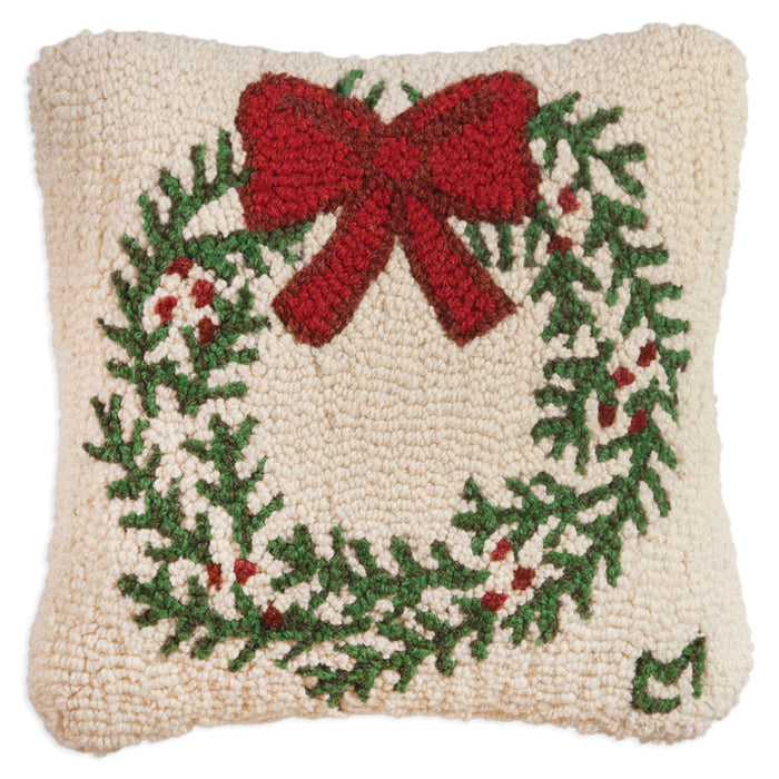 Christmas Wreath - Hooked Wool Pillow