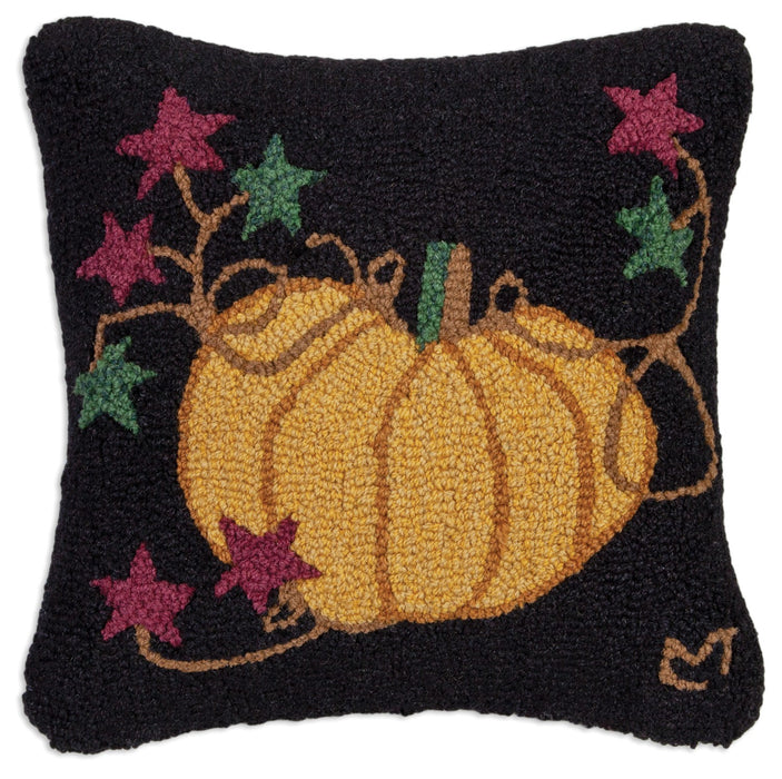 Cinderella Pumpkin on Black - Hooked Wool Pillow