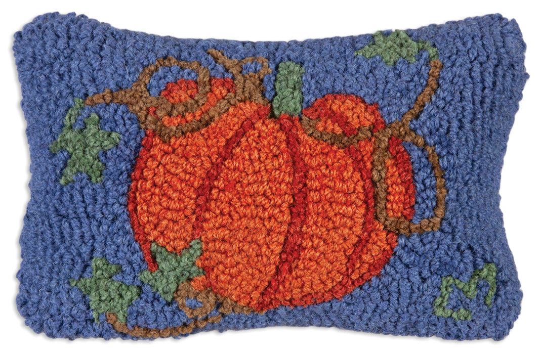 Cinderella Pumpkin on Blue  - Hooked Wool Pillow