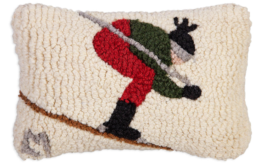 Downhill Skier - Hooked Wool Pillow