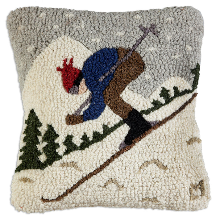 Downhill Skier - Hooked Wool Pillow