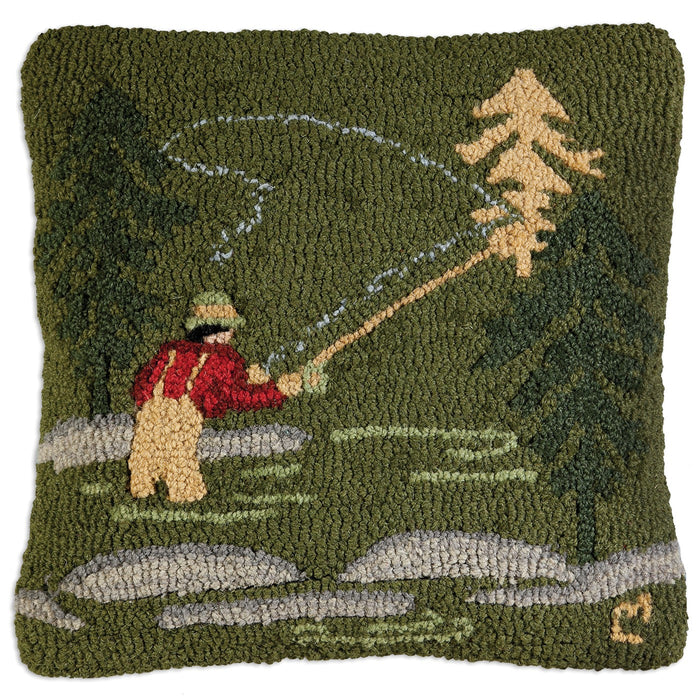 Fly Fisherman  - Hooked Wool Pillow