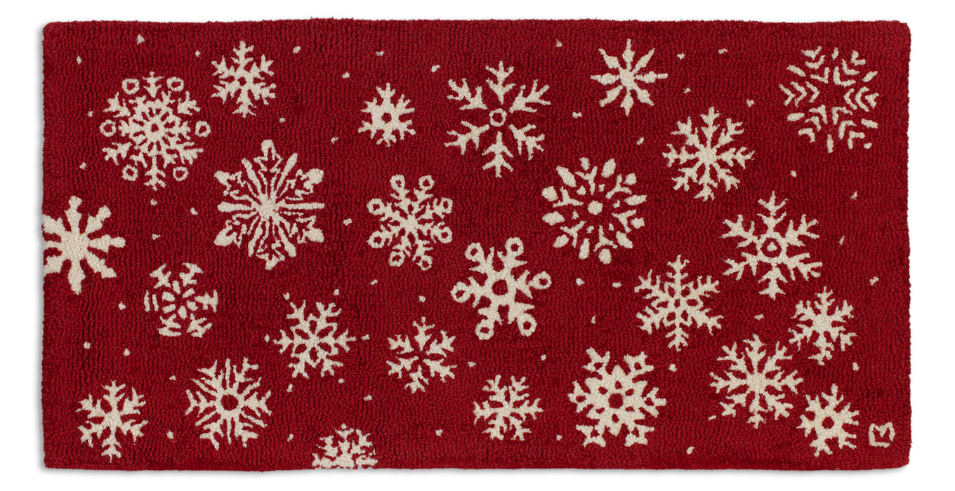 Frosty Flakes On Red - Hooked Wool Rug