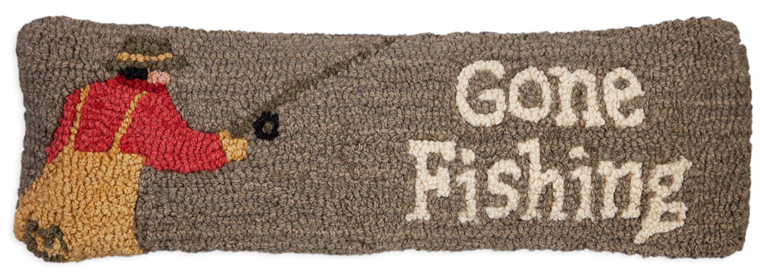 Go Fishing Too - Hooked Wool Pillow