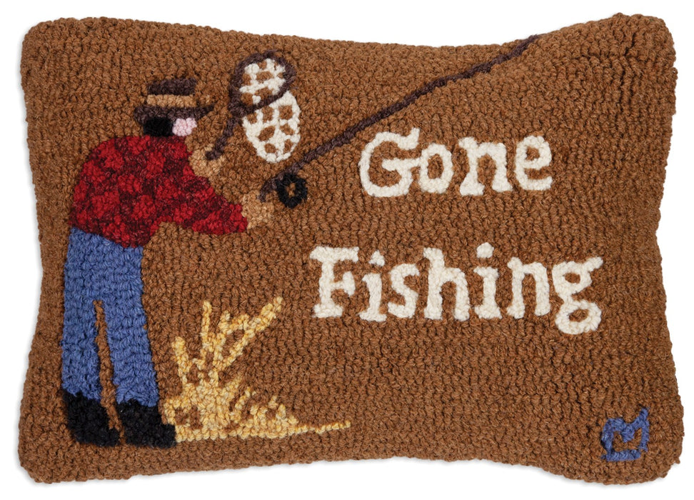 Gone Fishing - Hooked Wool Pillow
