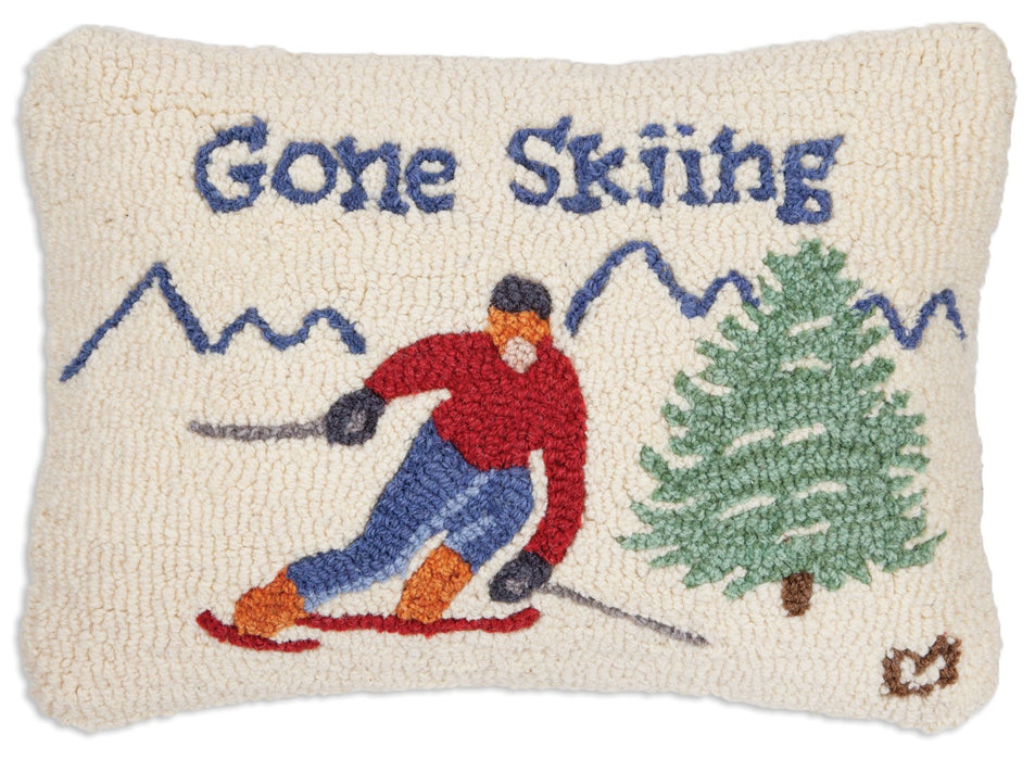 Gone Skiing - Hooked Wool Pillow