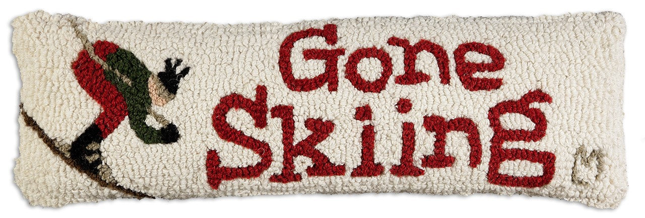 Gone Skiing  - Hooked Wool Pillow