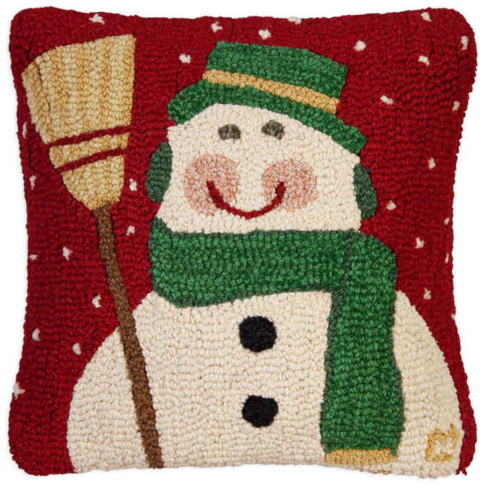 Happy Man Snowman - Hooked Wool Pillow