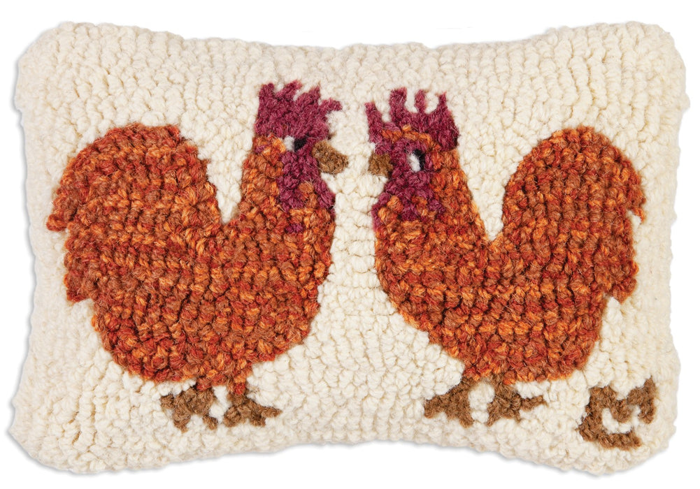 Hen Talk - Hooked Wool Pillow