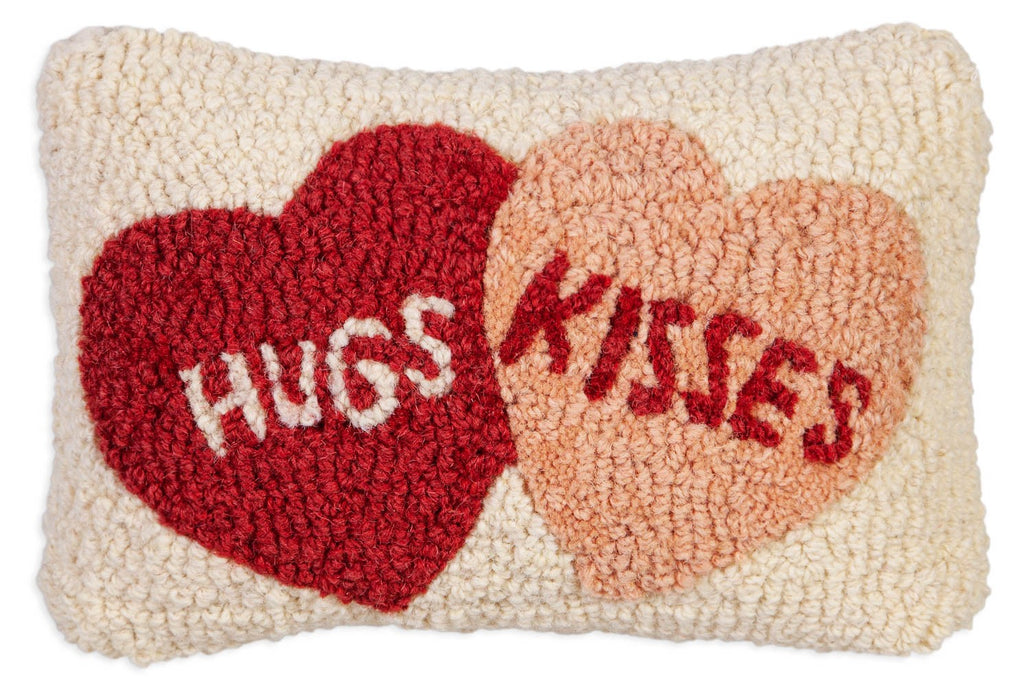 Hugs Kisses Hearts - Hooked Wool Pillow