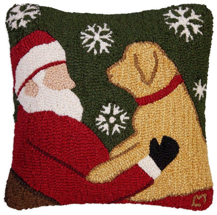 Lap Dog with Santa - Hooked Wool Pillow