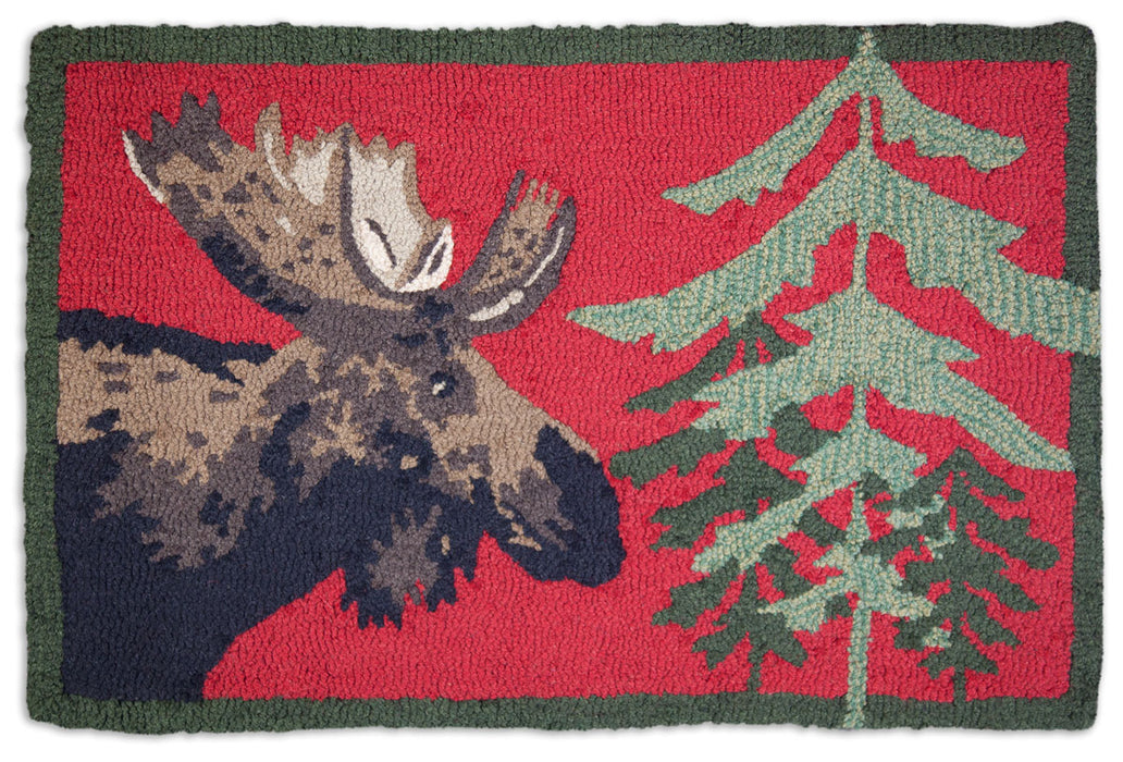 Moose in Pine - Hooked Wool Rug