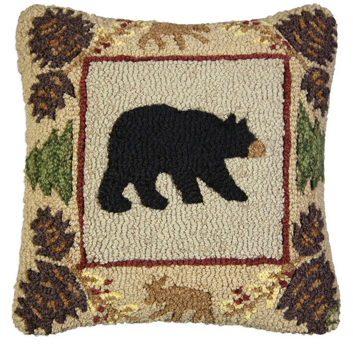 Northwoods Bear  - Hooked Wool Pillow