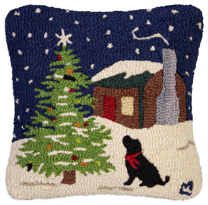 Outdoor Christmas Tree with Dog - Hooked Wool Pillow