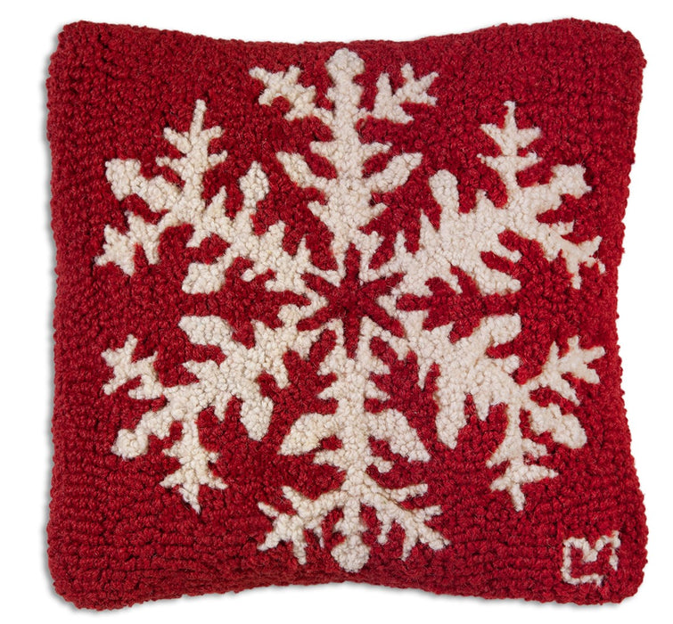 Pine Flake on Red  - Hooked Wool Pillow