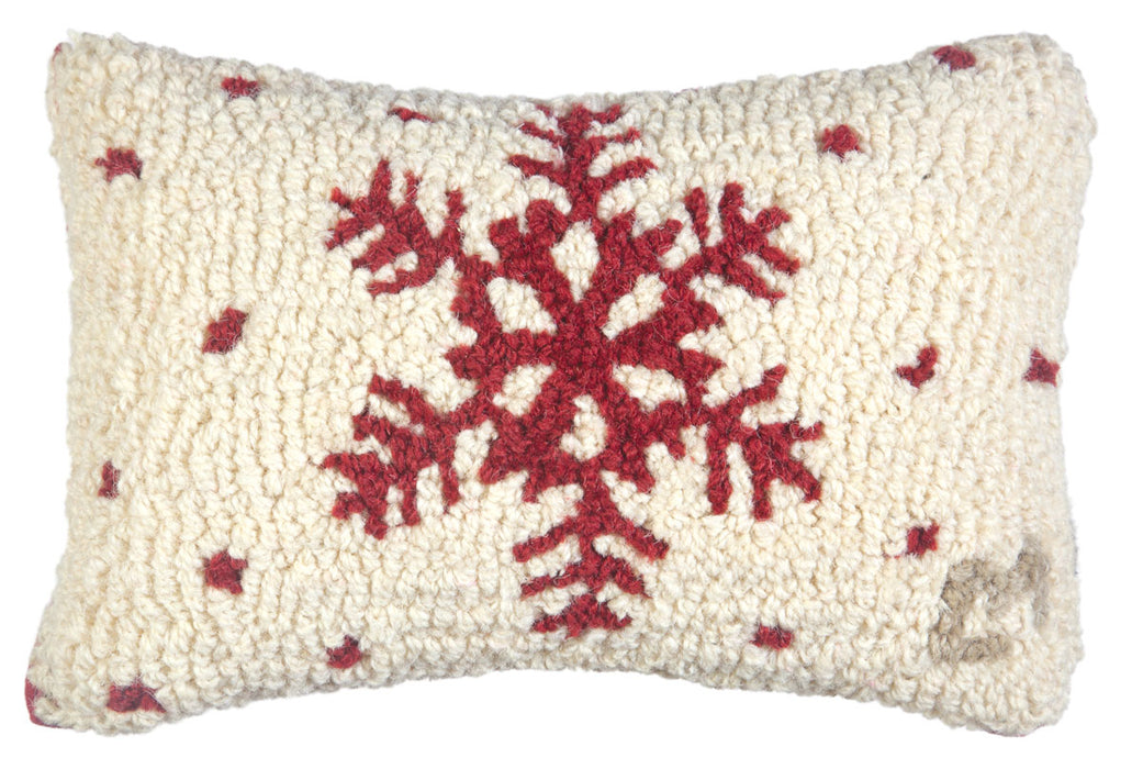 Red Flake - Hooked Wool Pillow