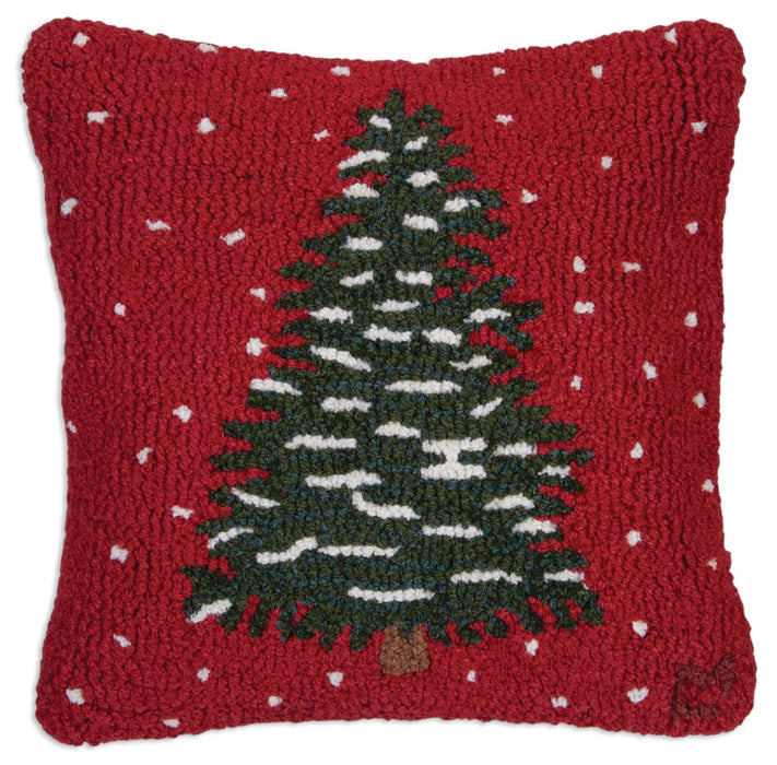 Red Flurries - Hooked Wool Pillow