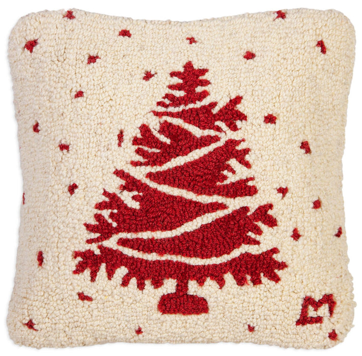 Red Tree - Hooked Wool Pillow