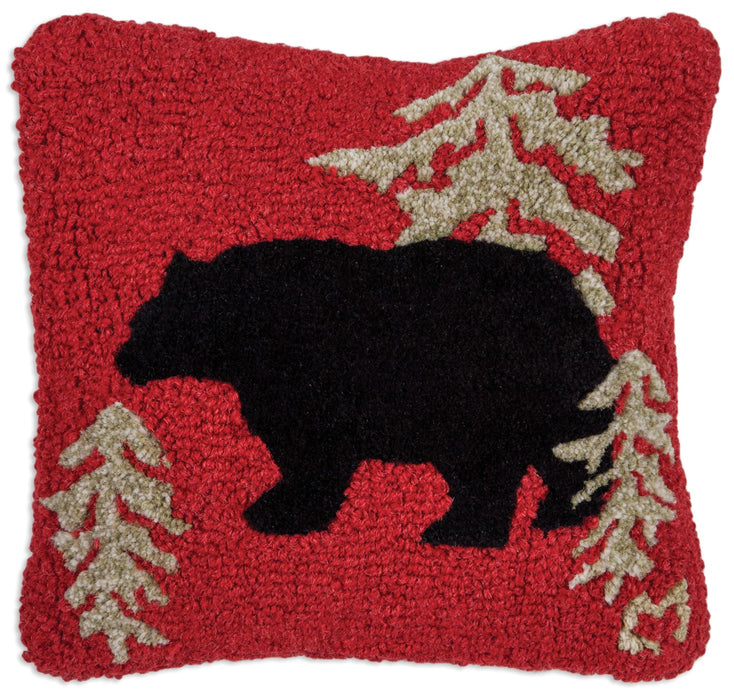 Red Wandering Bear - Hooked Wool Pillow