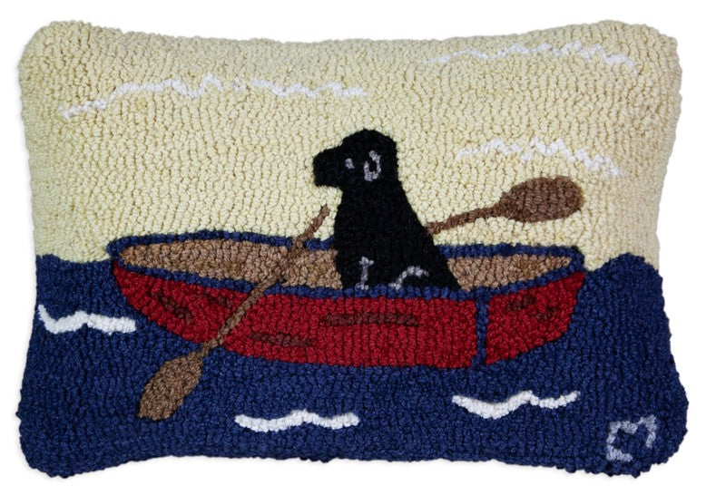 Row Your Boat (black) - Hooked Wool Pillow