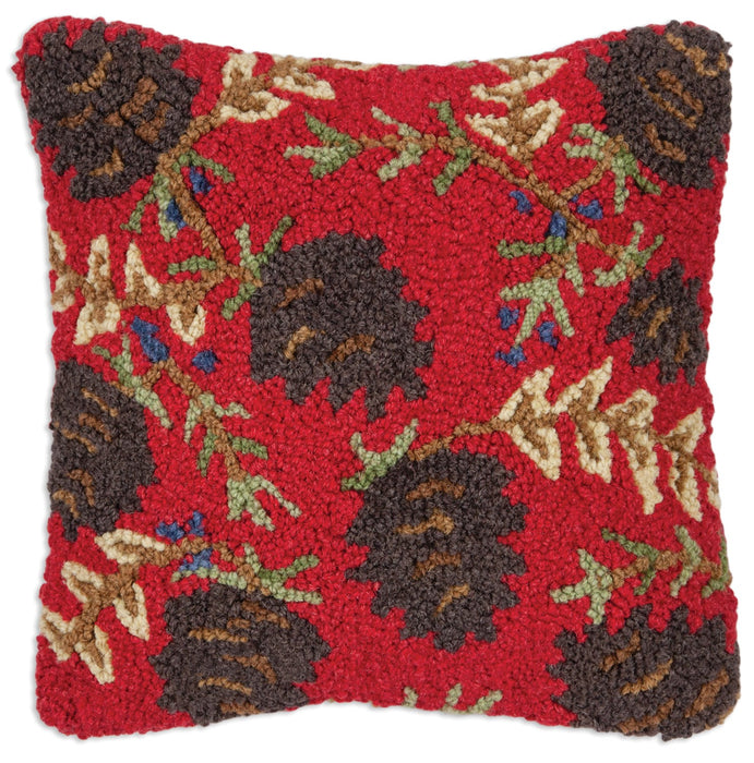 Ruby Pinecones - Hooked Wool Pillow