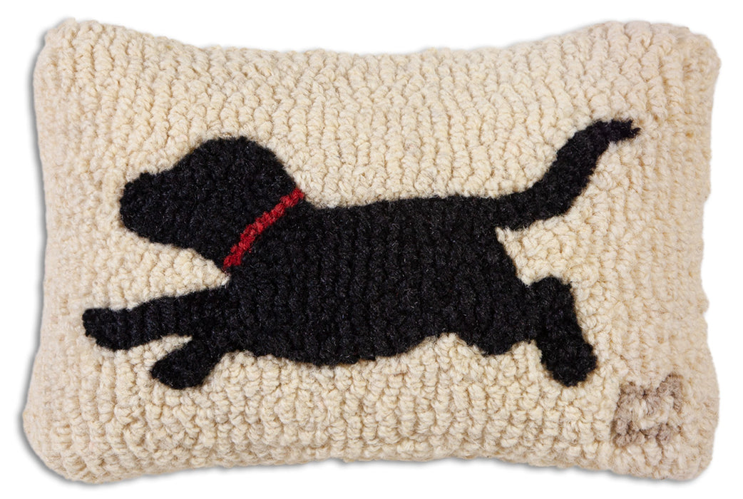 Running Black Dog - Hooked Wool Pillow