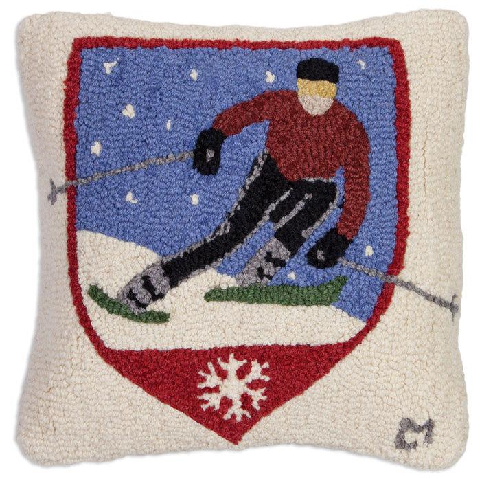 Skier Patch - Hooked Wool Pillow