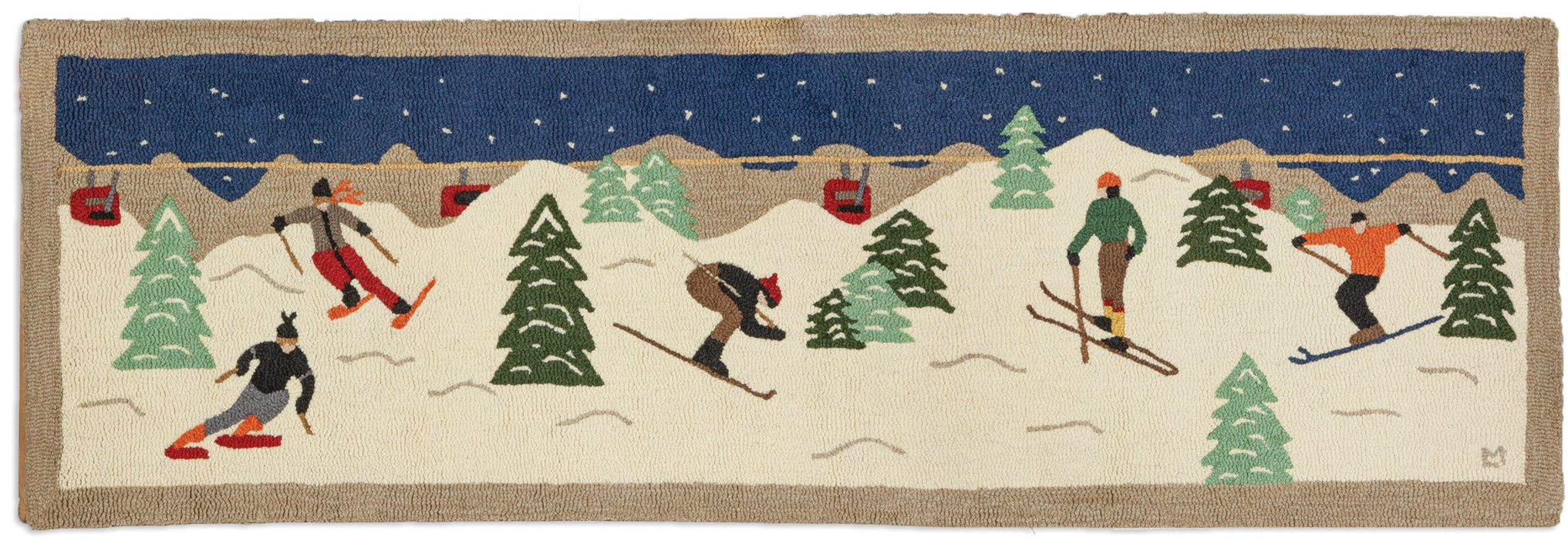 Skiers on the Mountain - Hooked Wool Rug