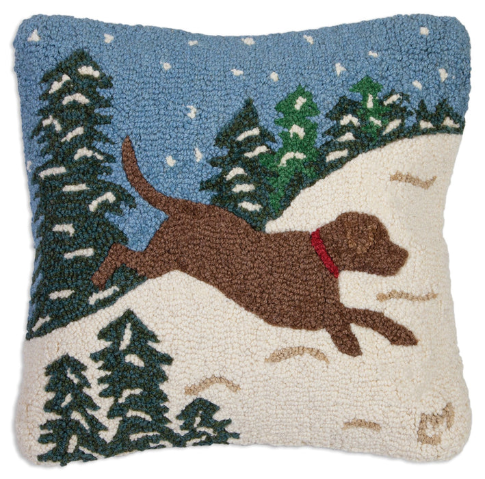Snow Dog Chocolate - Hooked Wool Pillow
