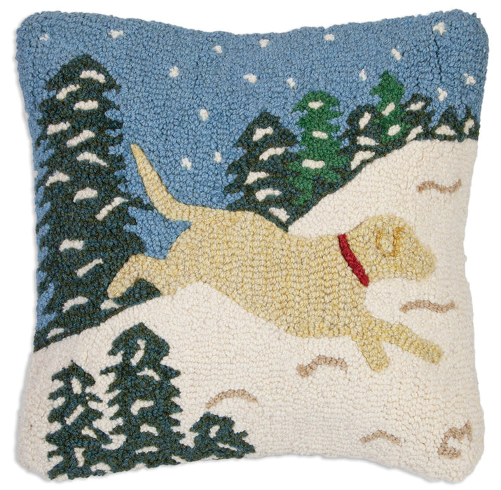 Snow Dog Yellow - Hooked Wool Pillow