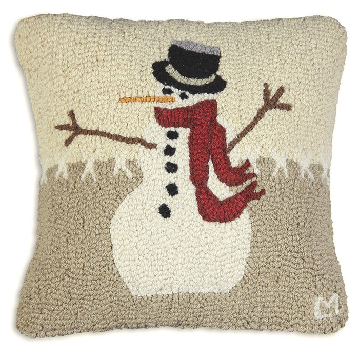 Snowman in Stitches   - Hooked Wool Pillow