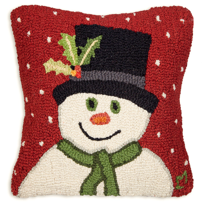 Snowman with Top Hat   - Hooked Wool Pillow