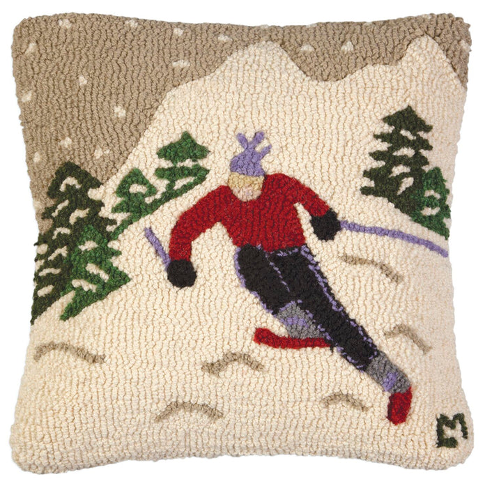 Speedy Skier - Hooked Wool Pillow