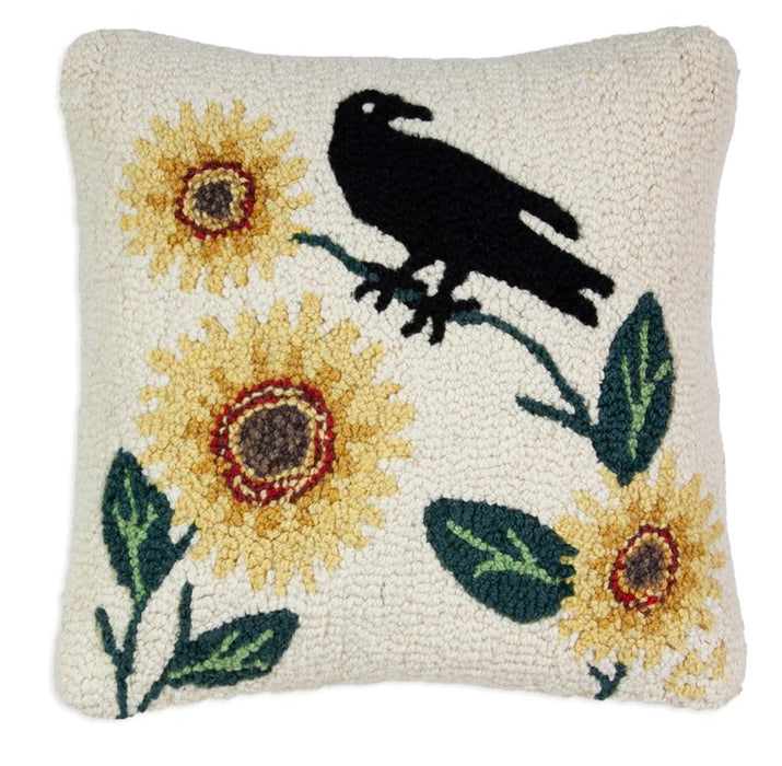 Sunflower Blackbird - Hooked Wool Pillow