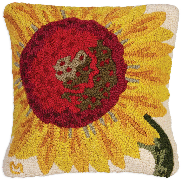 Sunflower Up Close - Hooked Wool Pillow