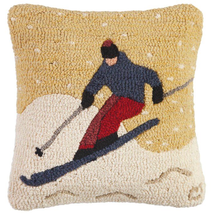 Sunny Day Skier - Hooked Wool Pillow