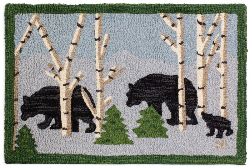Three Bears in the Woods - Hooked Wool Rug