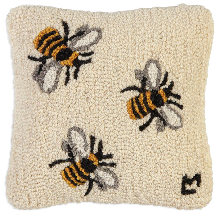 Three Bees - Hooked Wool Pillow